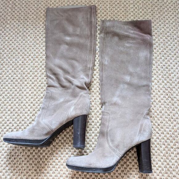 SERGIO ROSSI Knee-High Taupe Suede Slouchy Boots, size EUR 40/US 10 - Picture 1 of 12